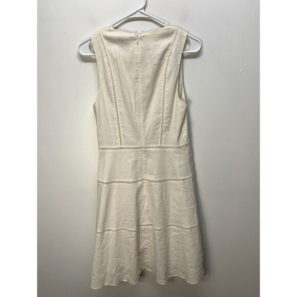 Theory  Women’s Off V Neck Flare Mini Dress Cream Linen Bland Sz 6 - Picture 9 of 14